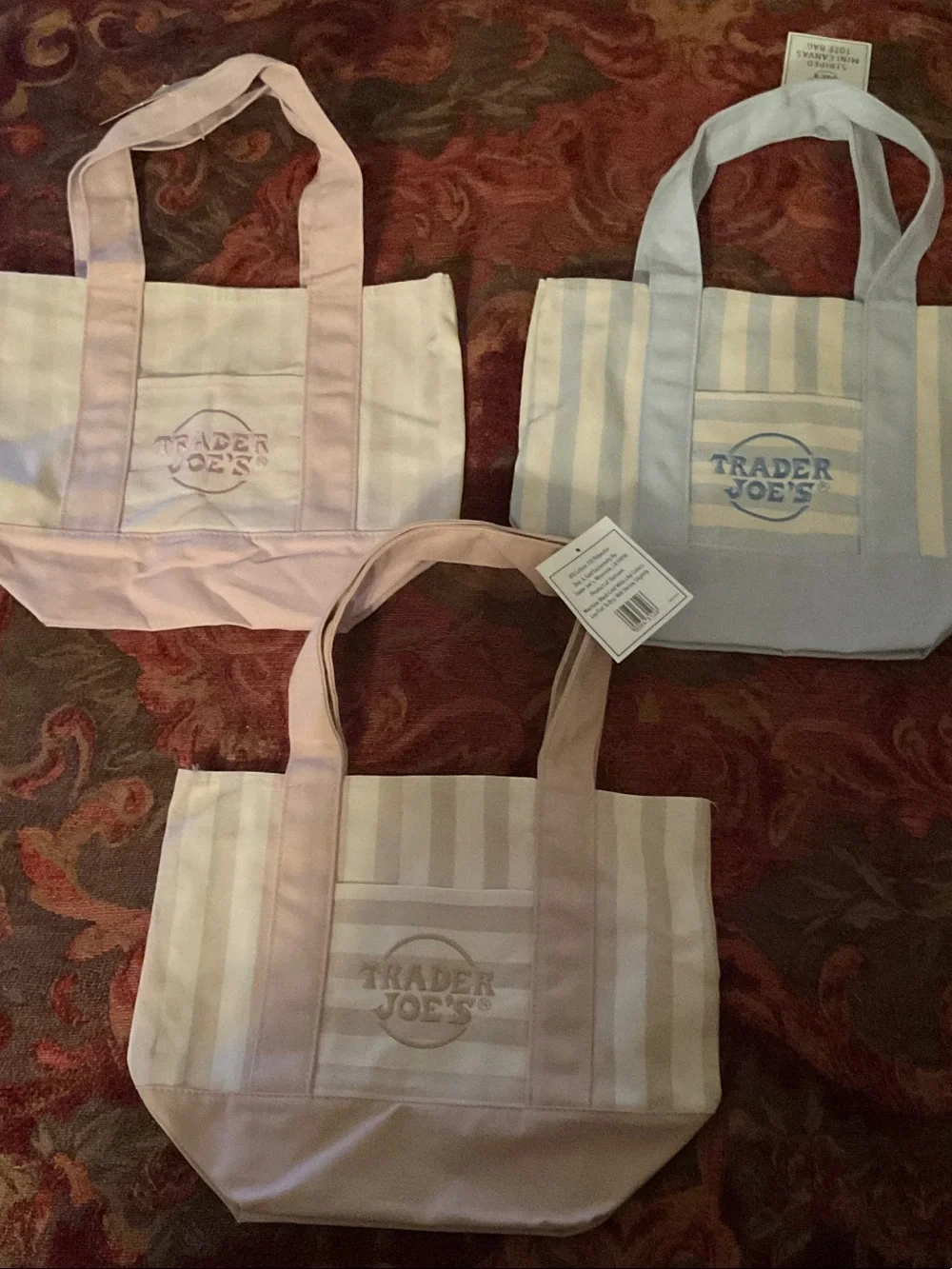 Trader Joe's Pink Stripe Canvas Tote Bag